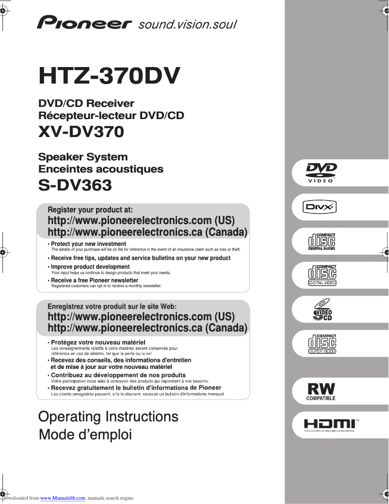 Page n°1 - Manuel utilisateur Pioneer HTZ-370DV