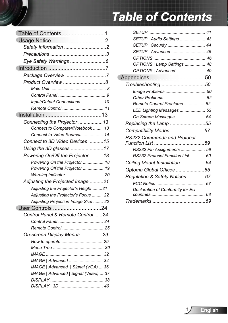 Page 1 de la notice Manuel utilisateur Optoma HD30