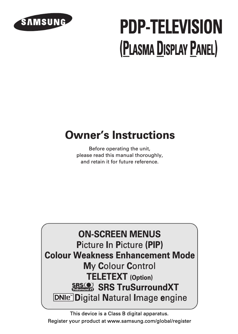 Page n°1 - Manuel utilisateur Samsung PS50P5H