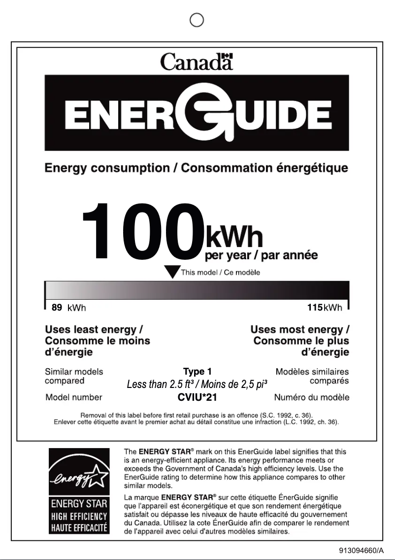 Page 1 de la notice Label énergétique Smeg CVIU321X1