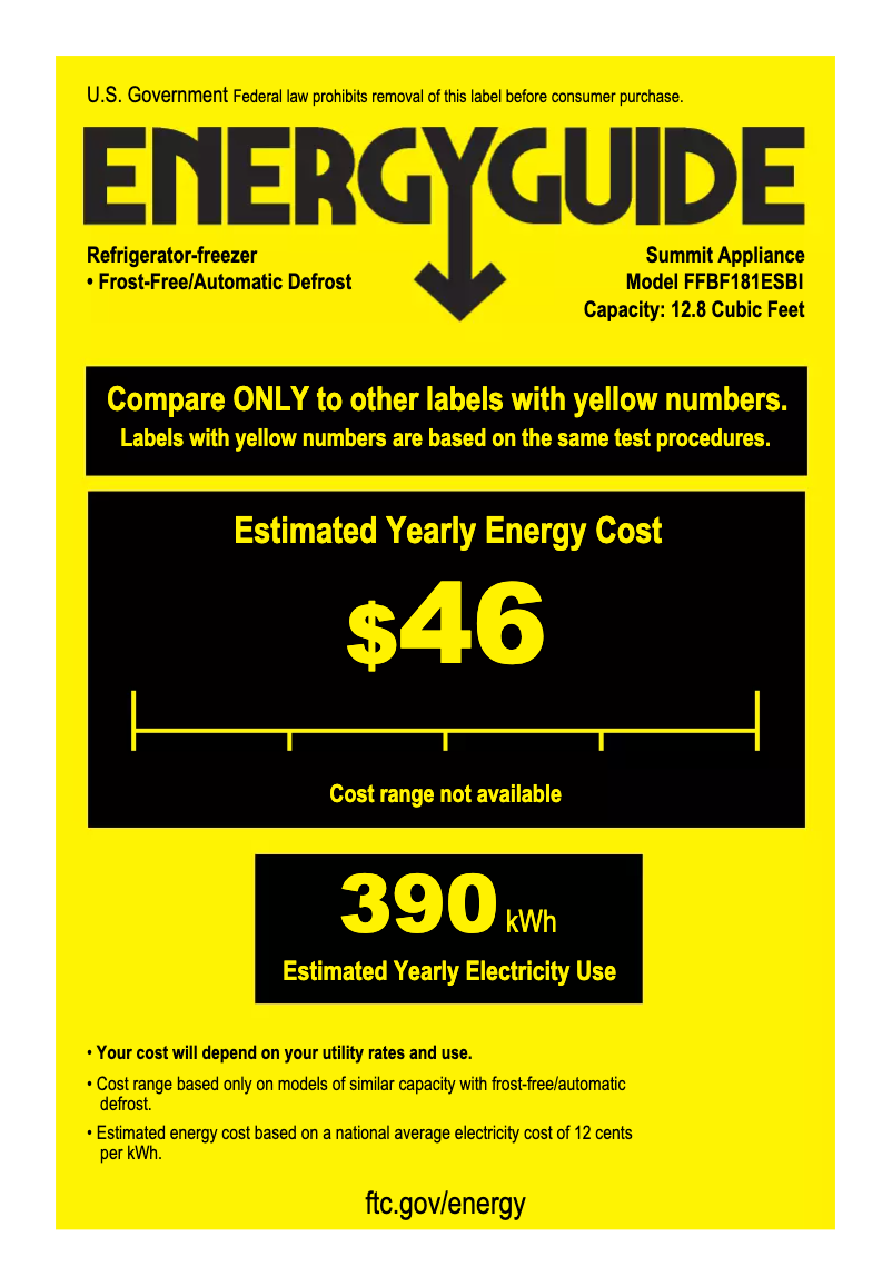 Page 1 of the manual Energy Label Summit FFBF181