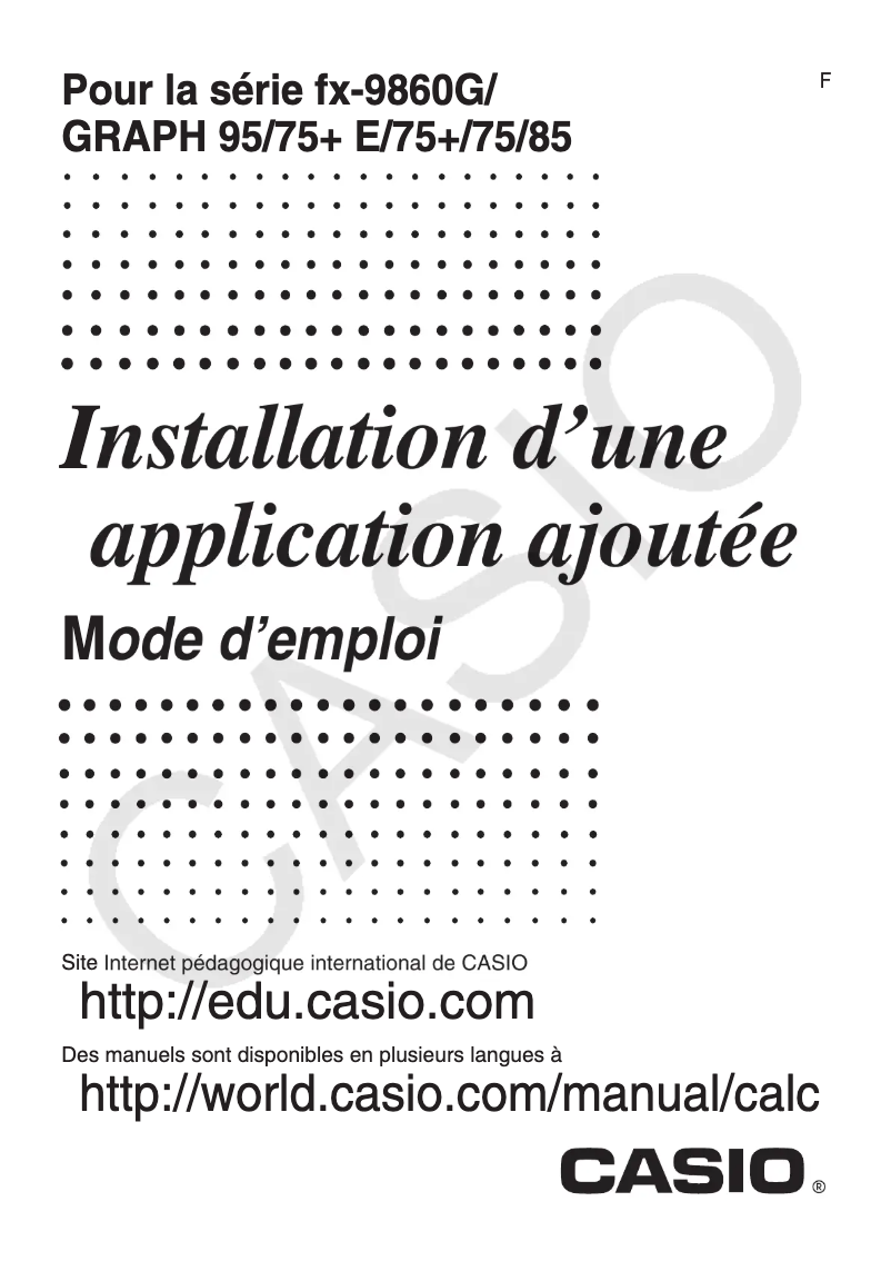 Page 1 de la notice Guide d'installation Casio FX-9860G