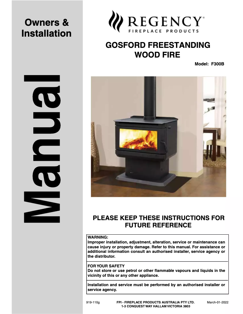 Page 1 de la notice Manuel utilisateur Regency Gosford F300B