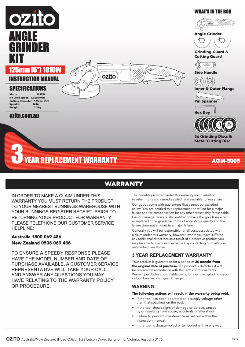 Page n°1 - Manuel utilisateur Ozito AGM-5005