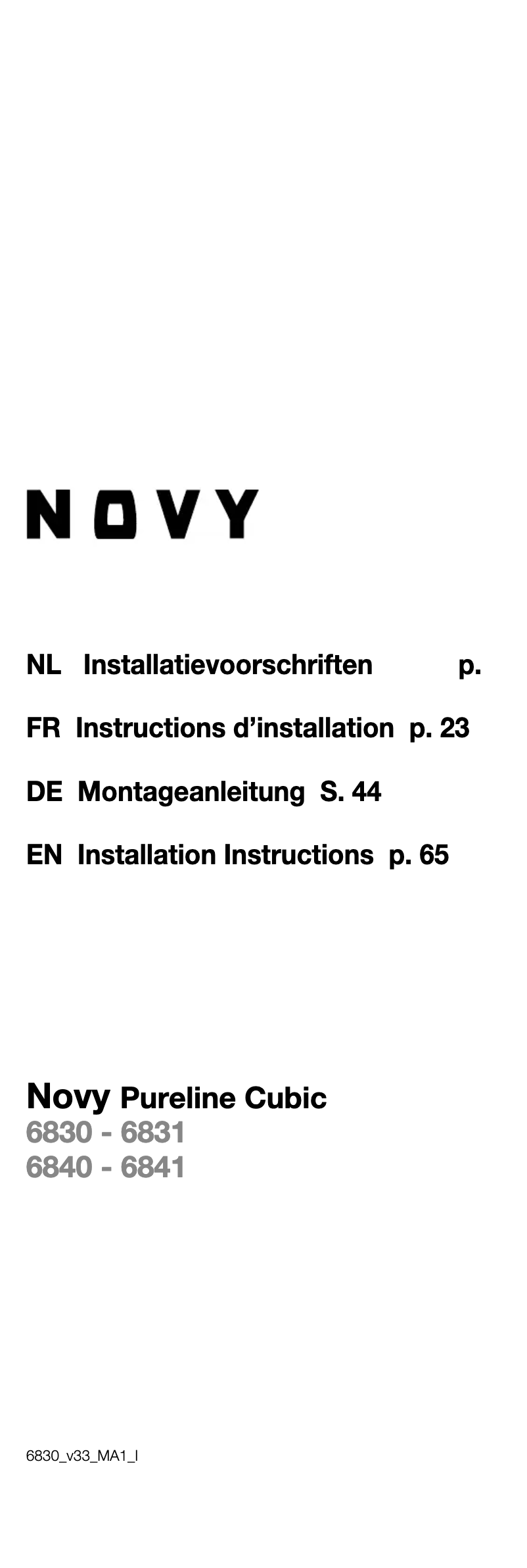 Page 1 de la notice Guide d'installation Novy Pureline 6831