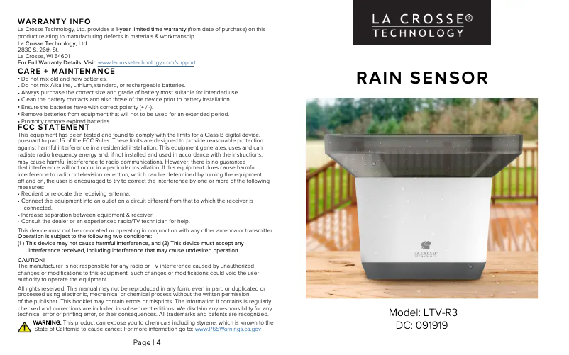 Page n°1 - Manuel utilisateur La Crosse Technology LTV-R3v2