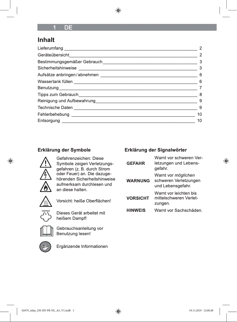 Page 1 de la notice Manuel utilisateur Cleanmaxx 02979