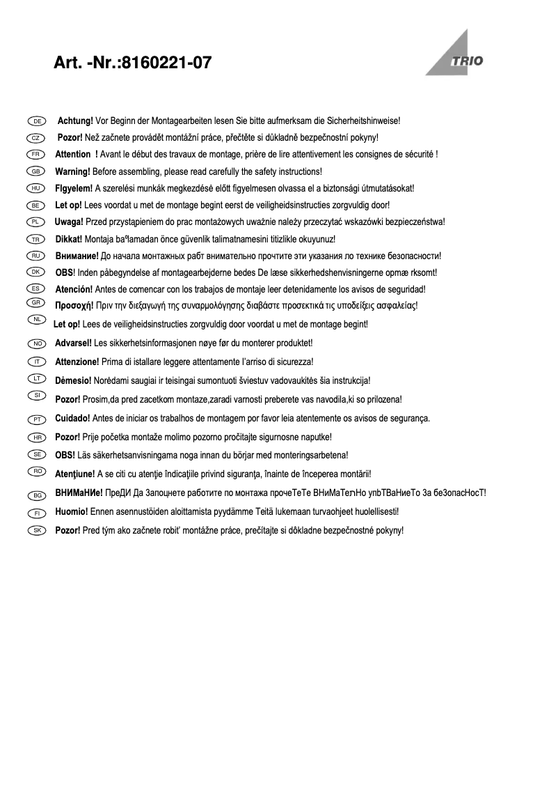 Página 1 del manual Manual de usuario Trio Lighting Marlon 8160221-07