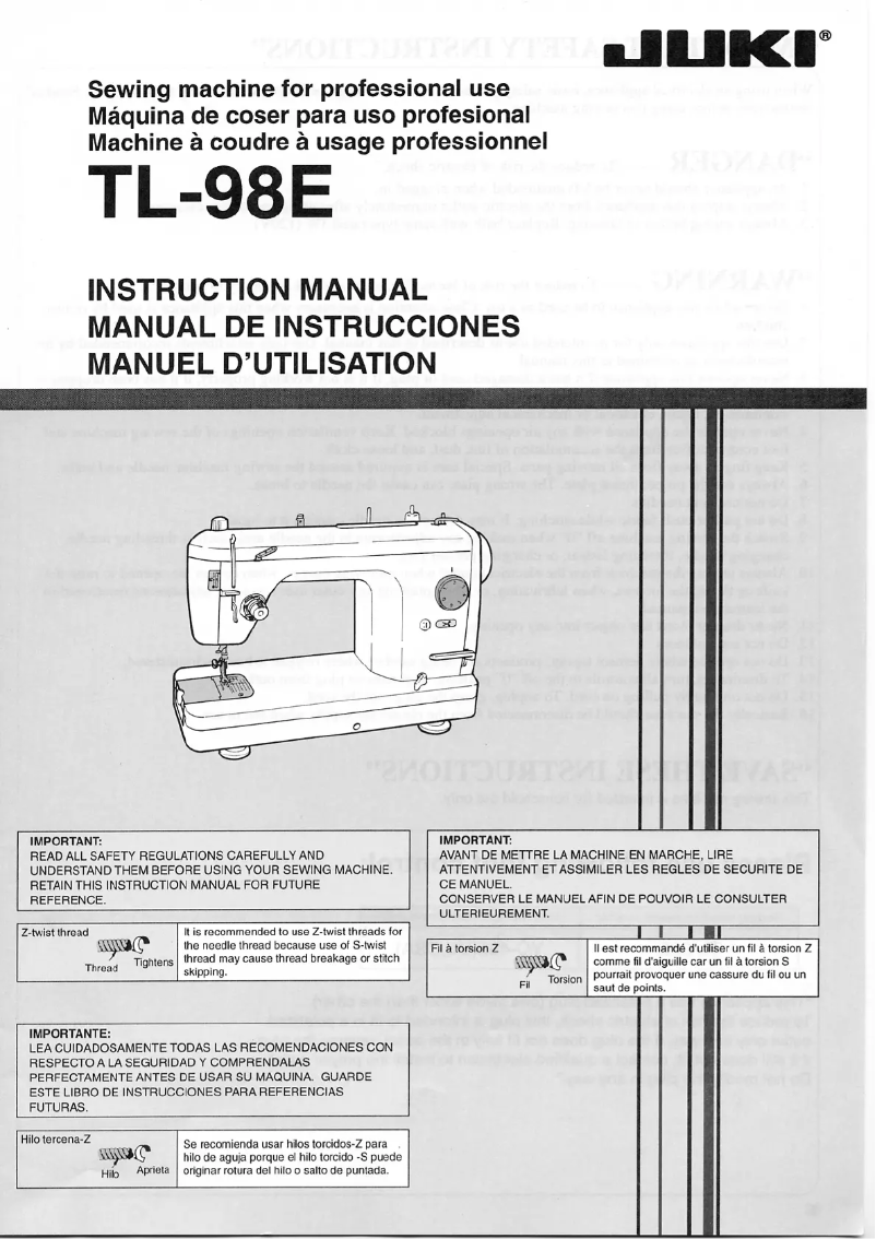 Page 1 de la notice Manuel utilisateur Juki TL-98E
