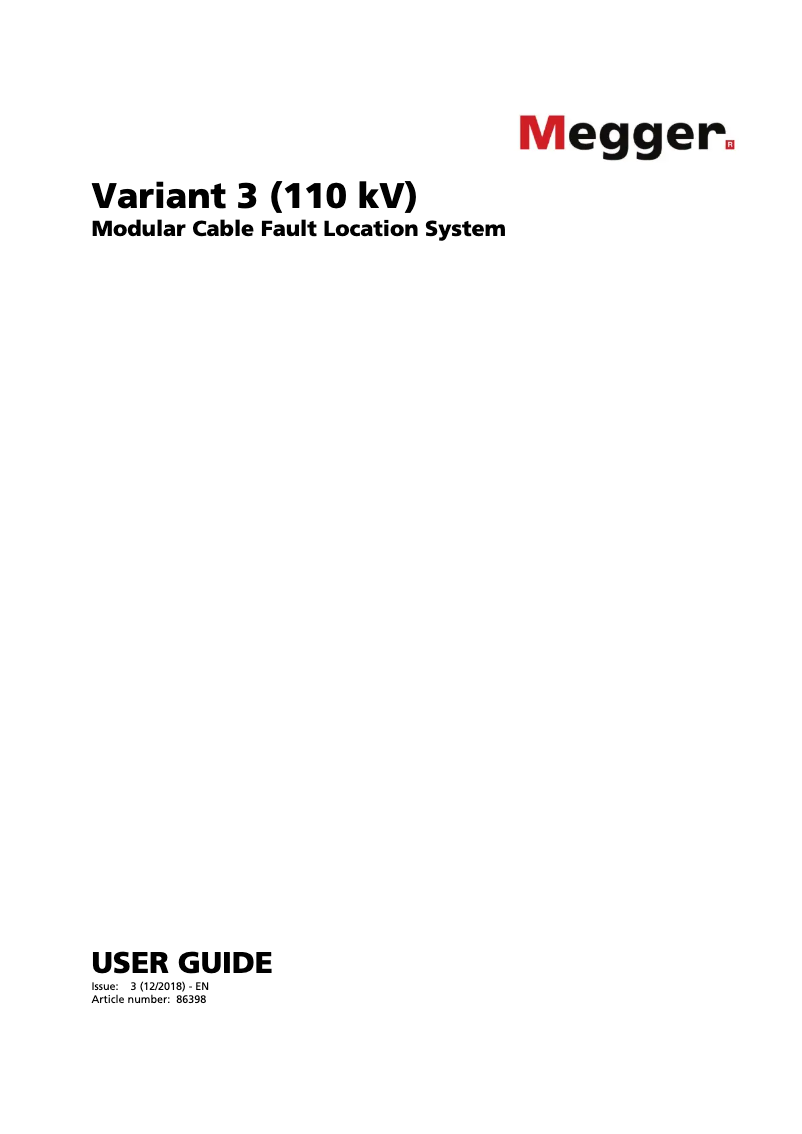 Page n°1 - Manuel utilisateur Megger Variant3