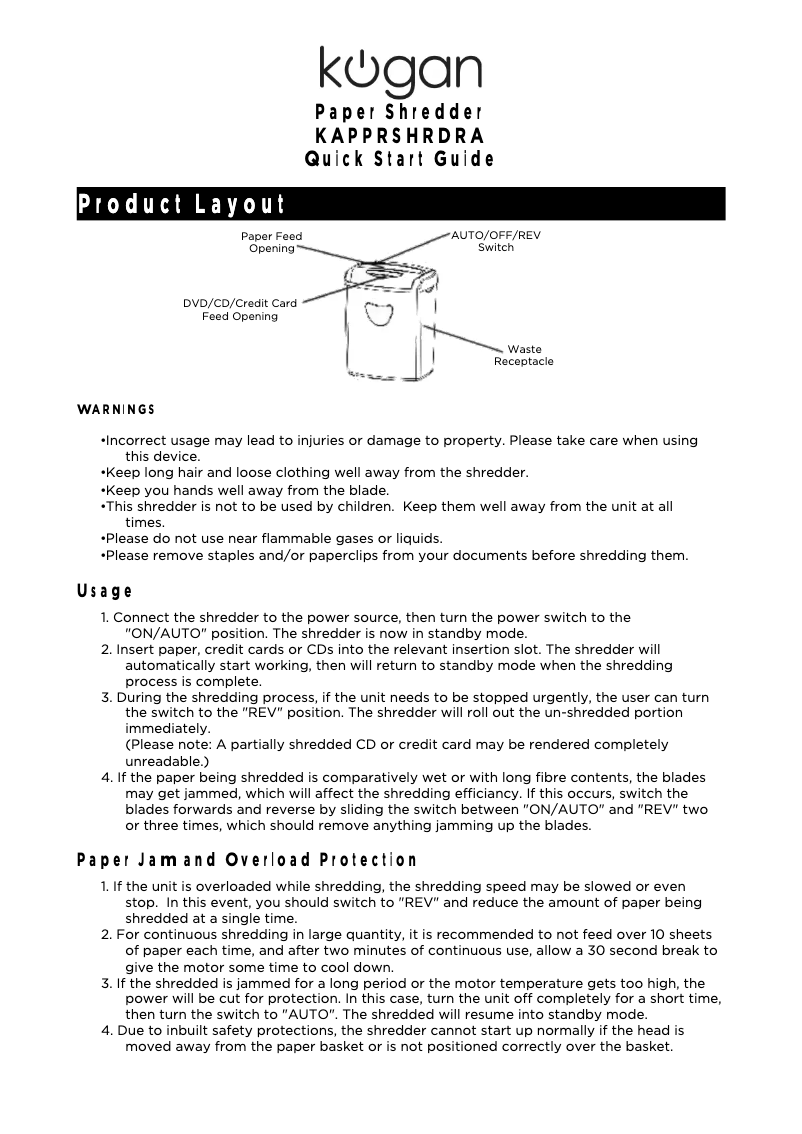 Image de la première page du manuel de l'appareil KAPPRSHRDRA