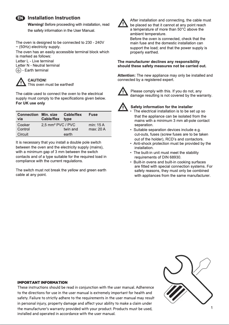 Page 1 de la notice Guide d'installation AEG KSK882220M