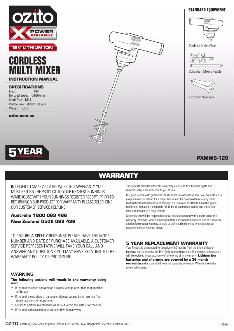 Page n°1 - Manuel utilisateur Ozito PXMMS-120