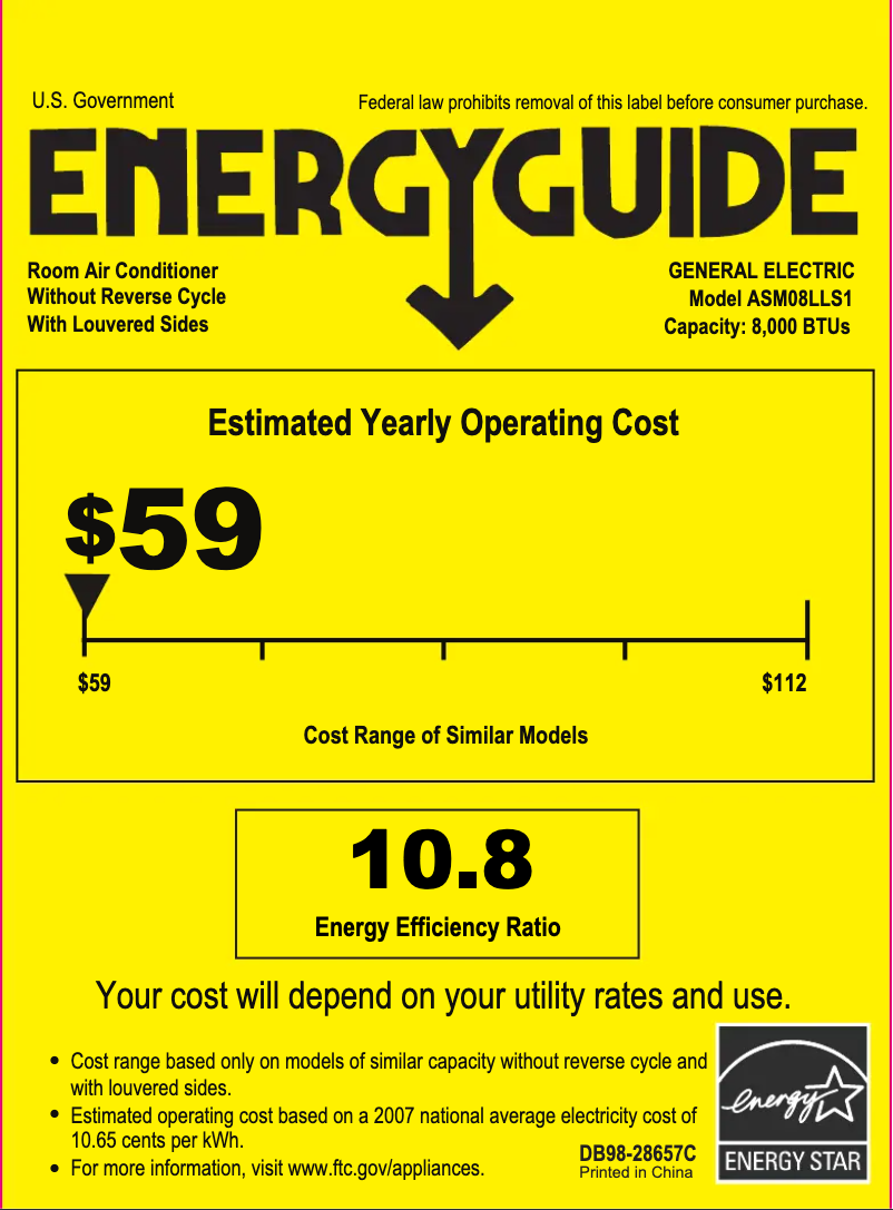 Page n°1 - Label énergétique GE ASM08LL