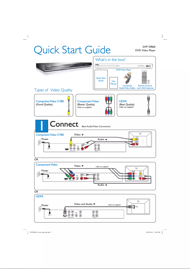 Page 1 de la notice Guide de démarrage rapide Philips DVP5986K