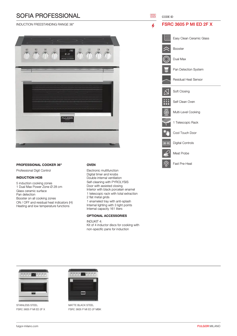 Page 1 de la notice Fiche technique Fulgor Milano FSRC 3605 P MI ED 2F X