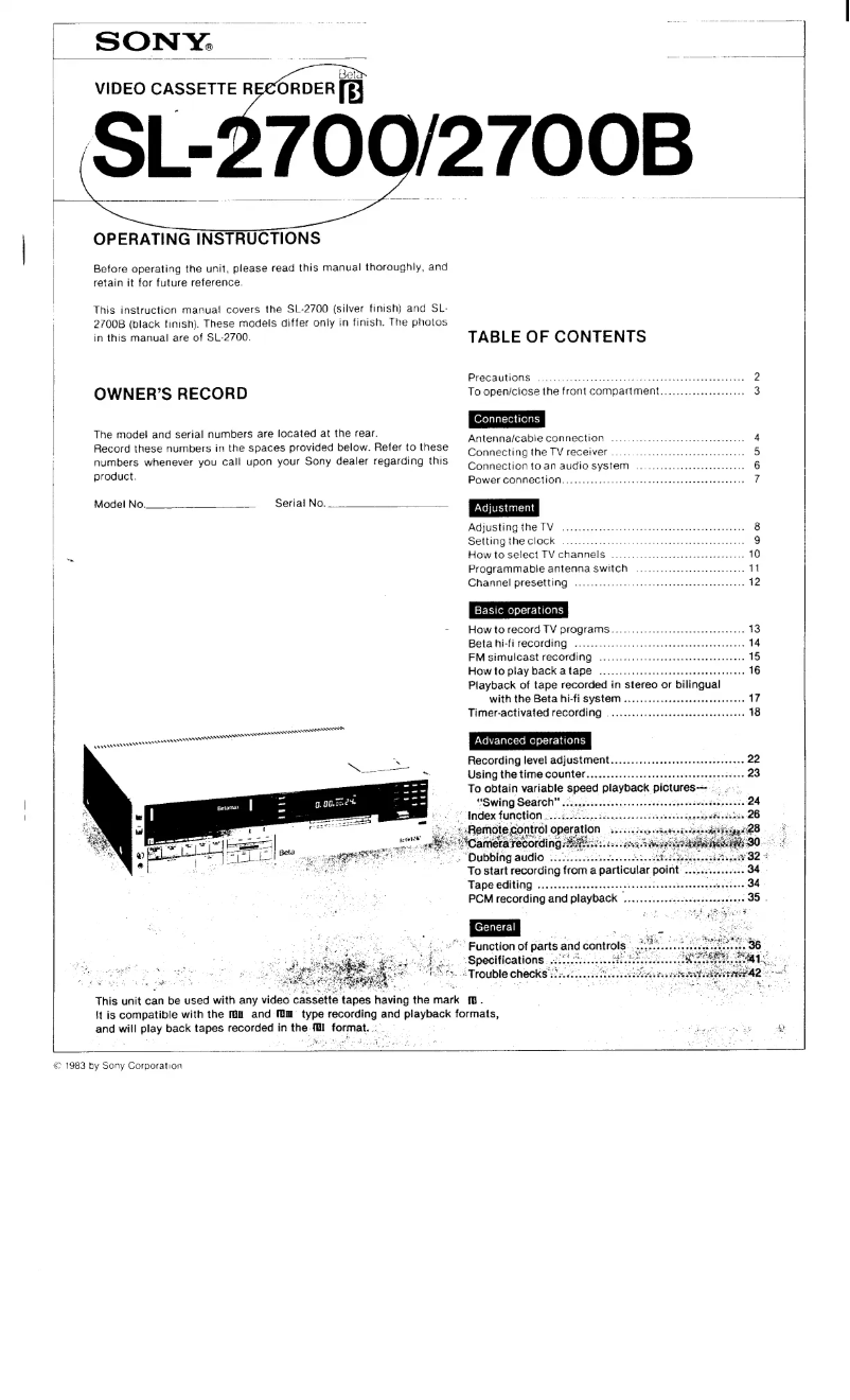 Page n°1 - Manuel utilisateur Sony SL-2700B