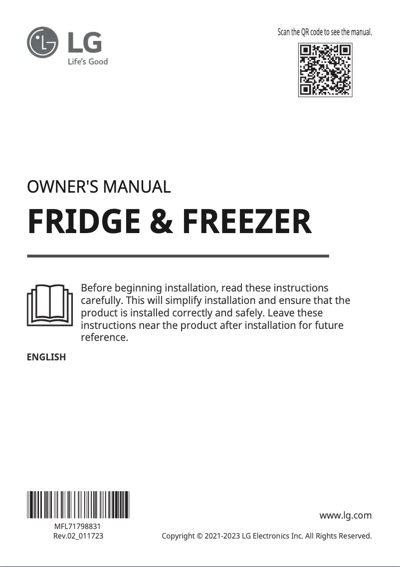 Page 1 de la notice Manuel utilisateur LG GC-X257CSES