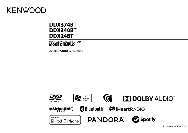 Page 1 de la notice Manuel utilisateur Kenwood DDX374BT
