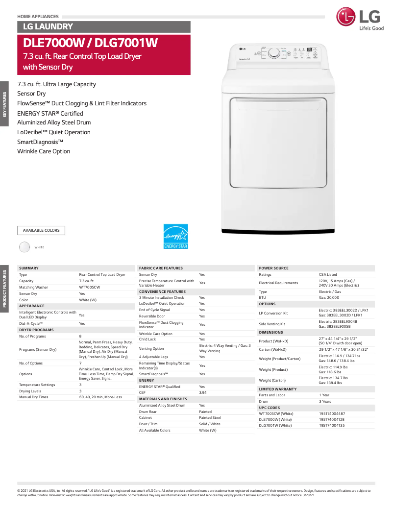 Image de la première page du manuel de l'appareil DLE7000W