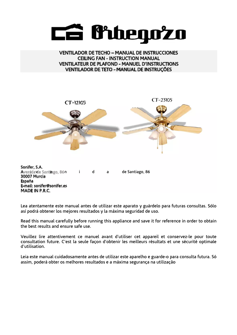 Page 1 de la notice Manuel utilisateur Orbegozo CT 23105