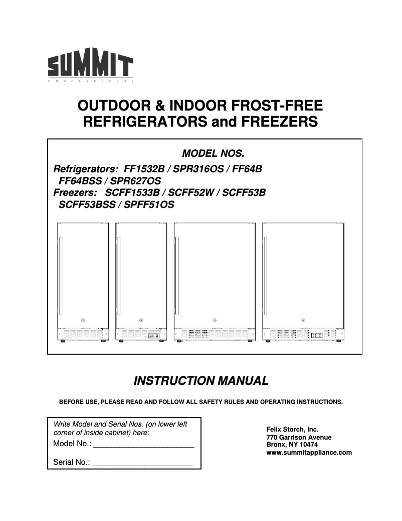 Page 1 de la notice Manuel d'utilisation et d'entretien Summit SCFF1533BCSS