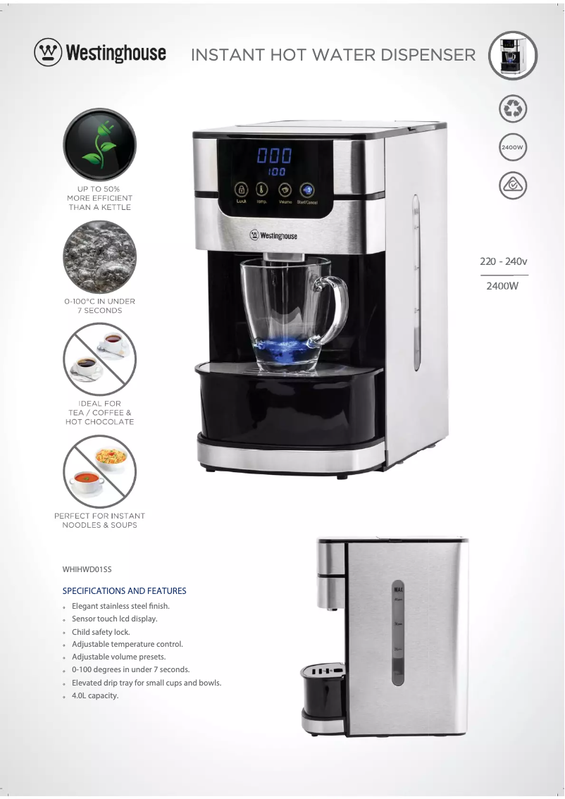 Page n°1 - Fiche technique Westinghouse WHIHWD01SS