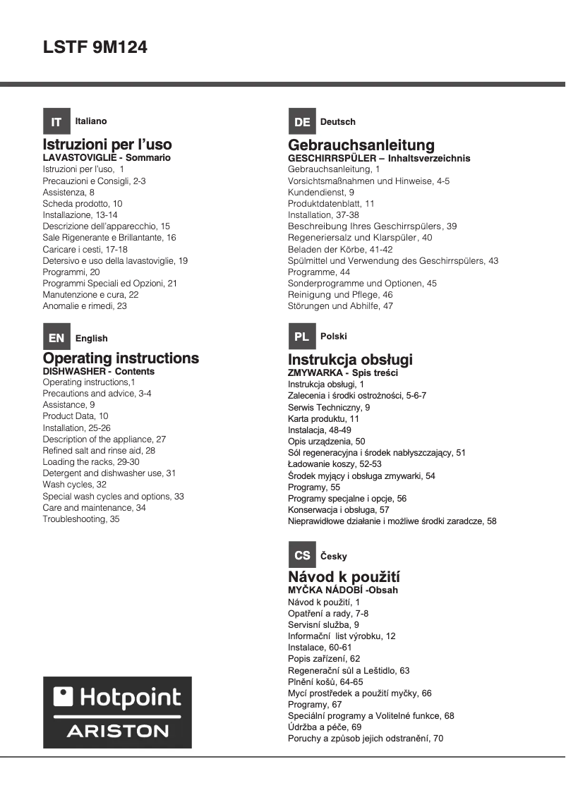 Page n°1 - Manuel utilisateur Hotpoint Ariston LSTF 9M124 C EU