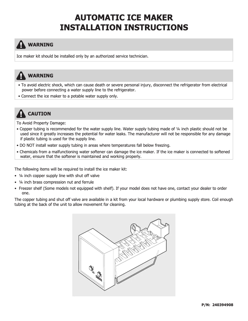 Page 1 de la notice Guide d'installation Frigidaire IM116000