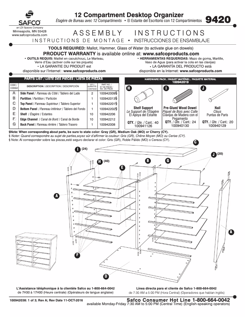 Page n°1 - Manuel utilisateur Safco 9420