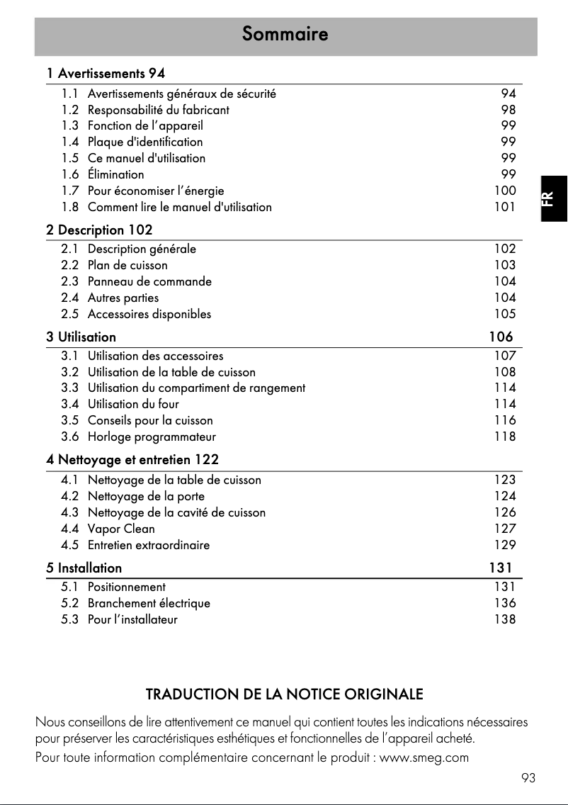 Page n°1 - Manuel utilisateur Smeg SCB91XI9