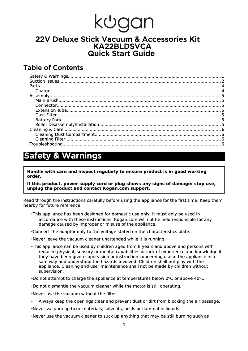 Page 1 de la notice Manuel utilisateur Kogan T8 Pro Cordless 22V