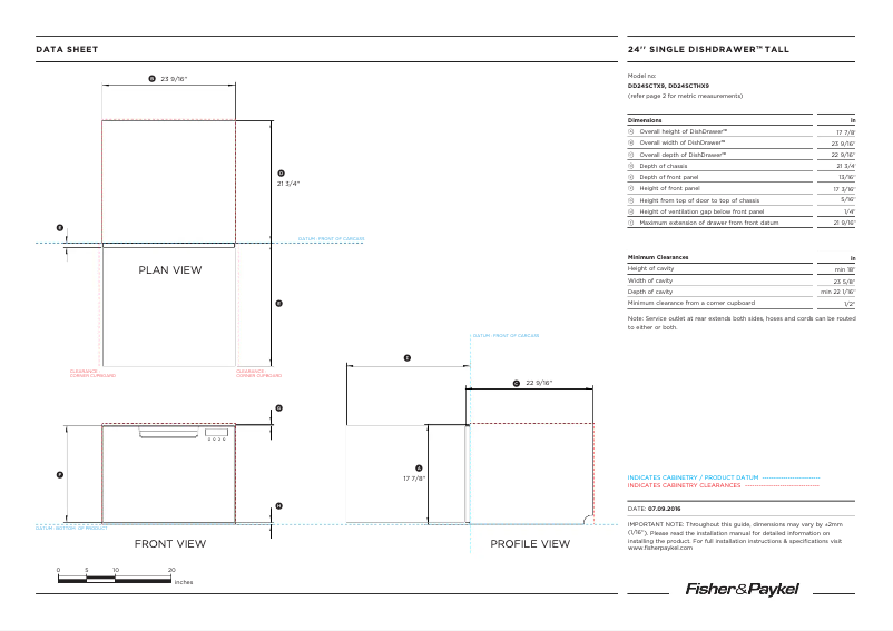 Page n°1 - Fiche technique Fisher & Paykel DD24SCTX9 N