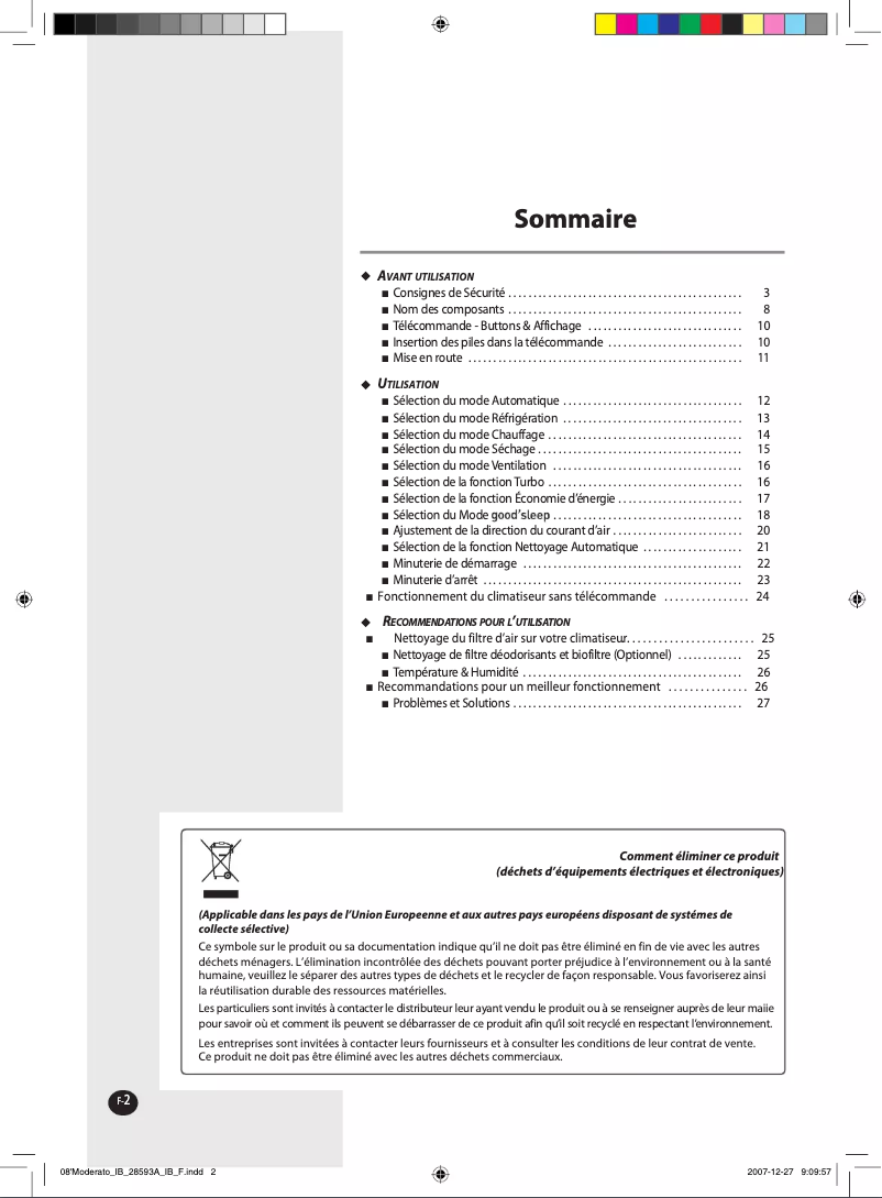 Page 1 de la notice Manuel utilisateur Samsung AQ12MSDX