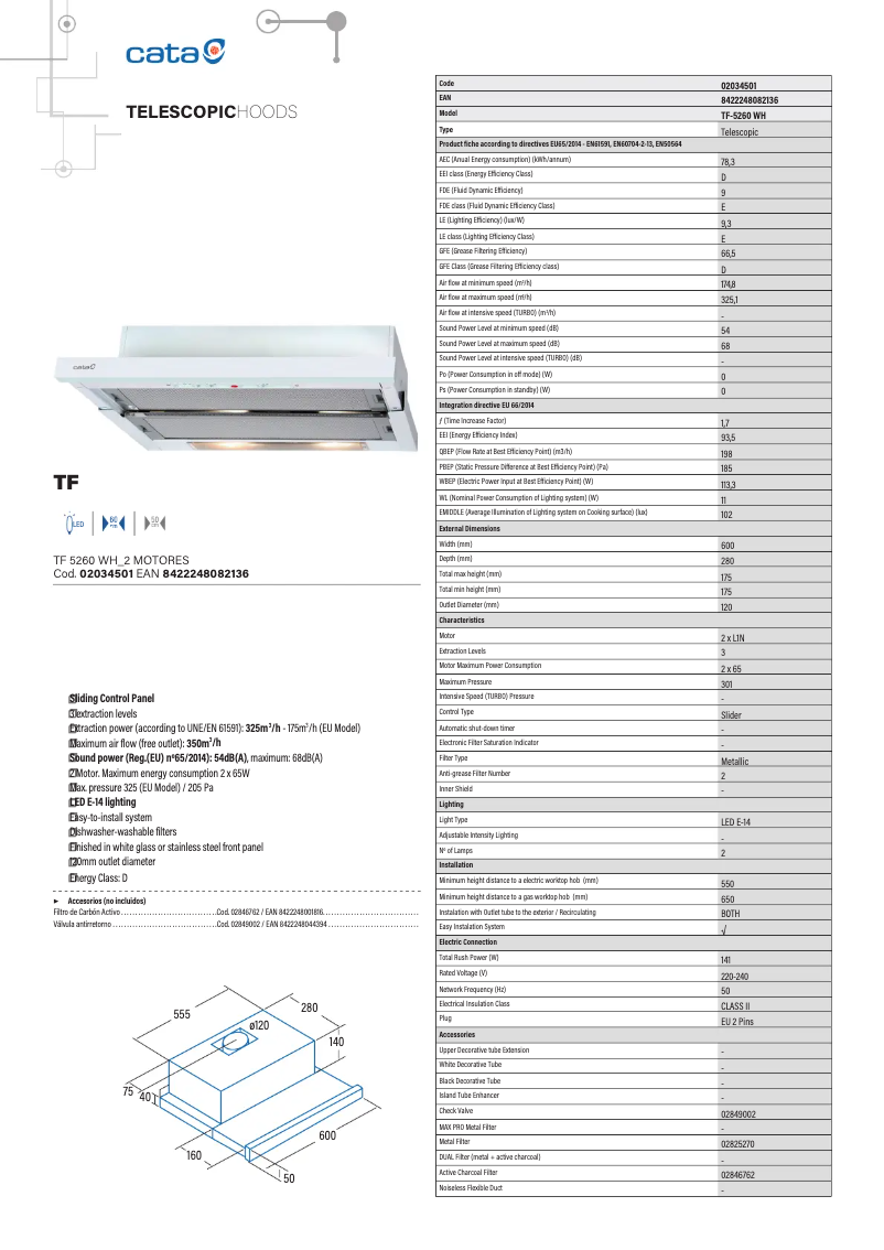 Page 1 de la notice Fiche technique CATA TF