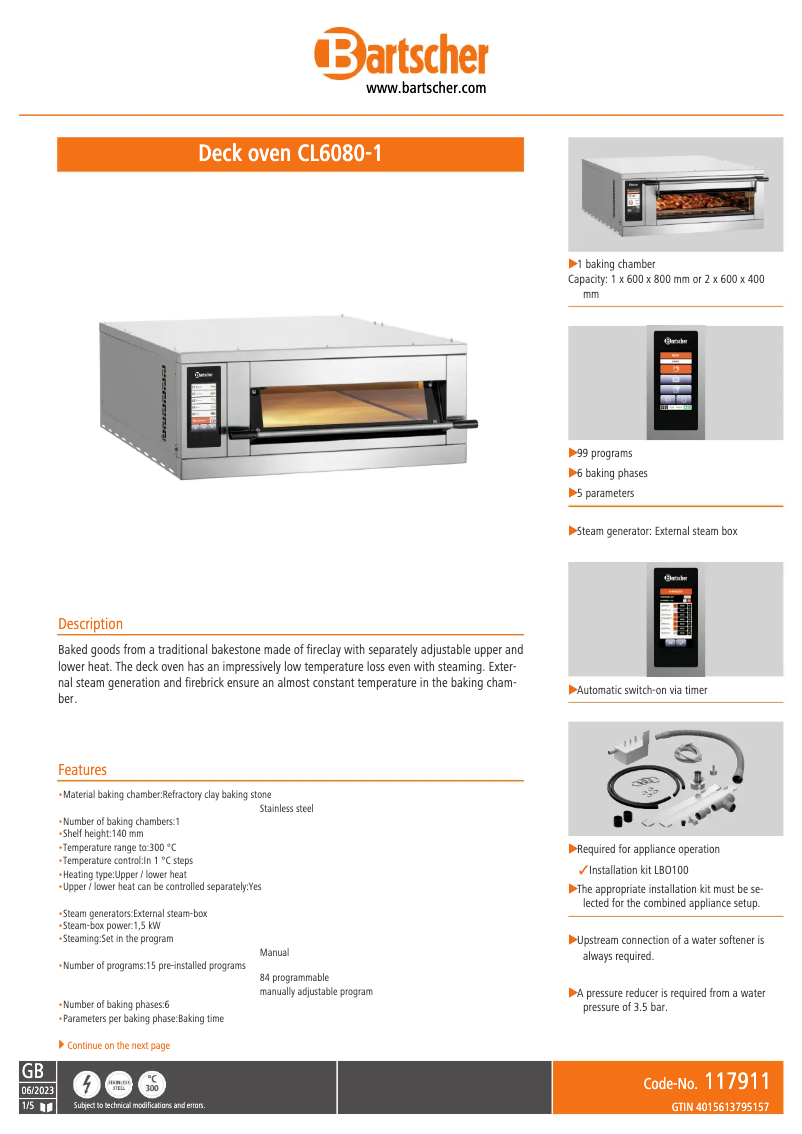 Page 1 de la notice Fiche technique Bartscher CL6080-1