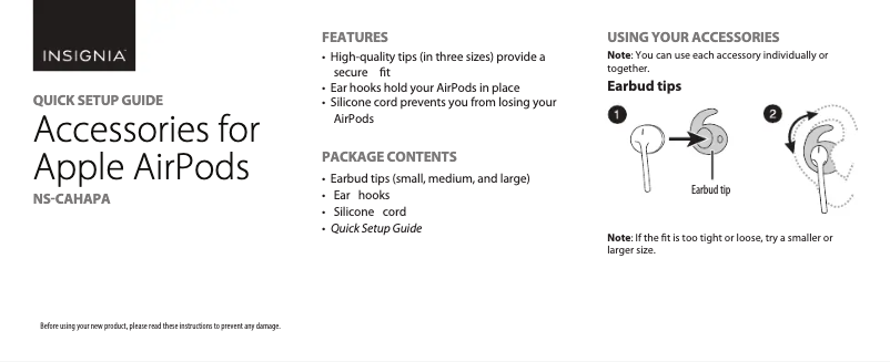 Page 1 de la notice Manuel utilisateur Insignia NS-CAHAPA