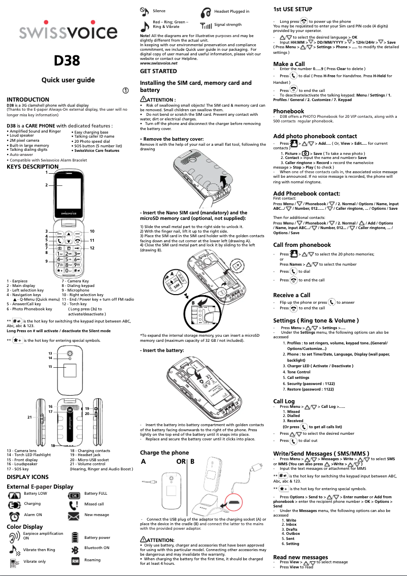 Page 1 de la notice Manuel utilisateur Swissvoice D38
