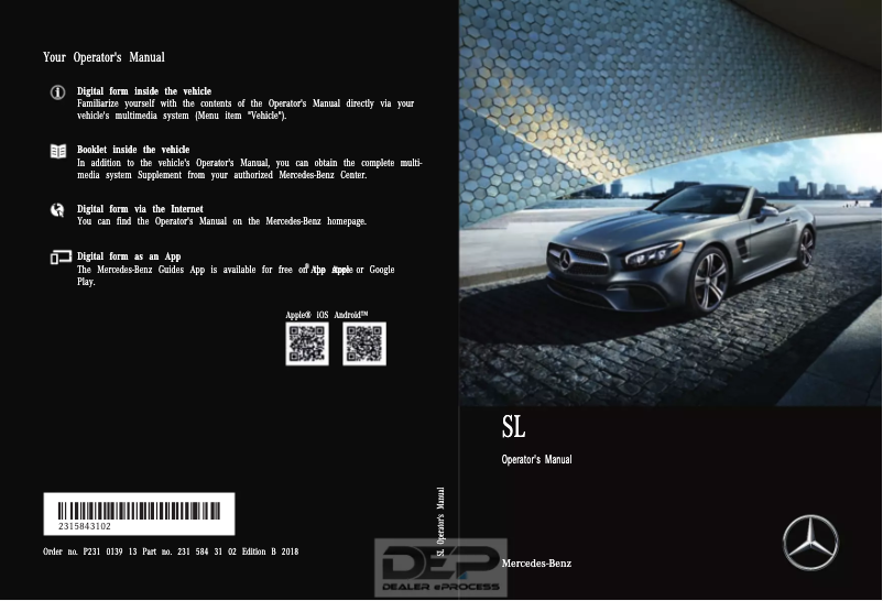 Page 1 de la notice Manuel utilisateur Mercedes-Benz SL-Class (2018)