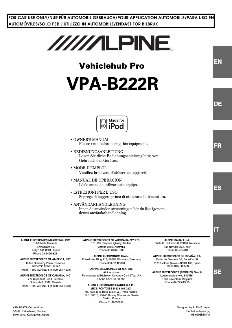 Page n°1 - Manuel utilisateur Alpine VPA-B222R