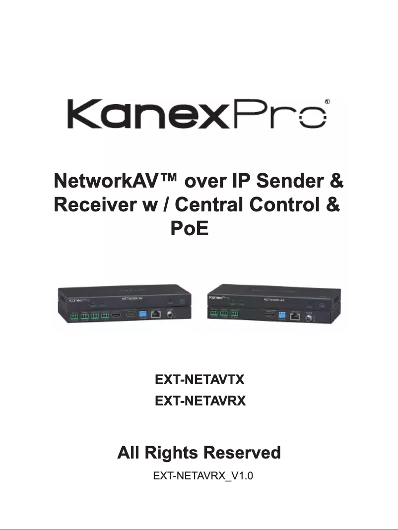 Page n°1 - Manuel utilisateur KanexPro EXT-NETAVRX