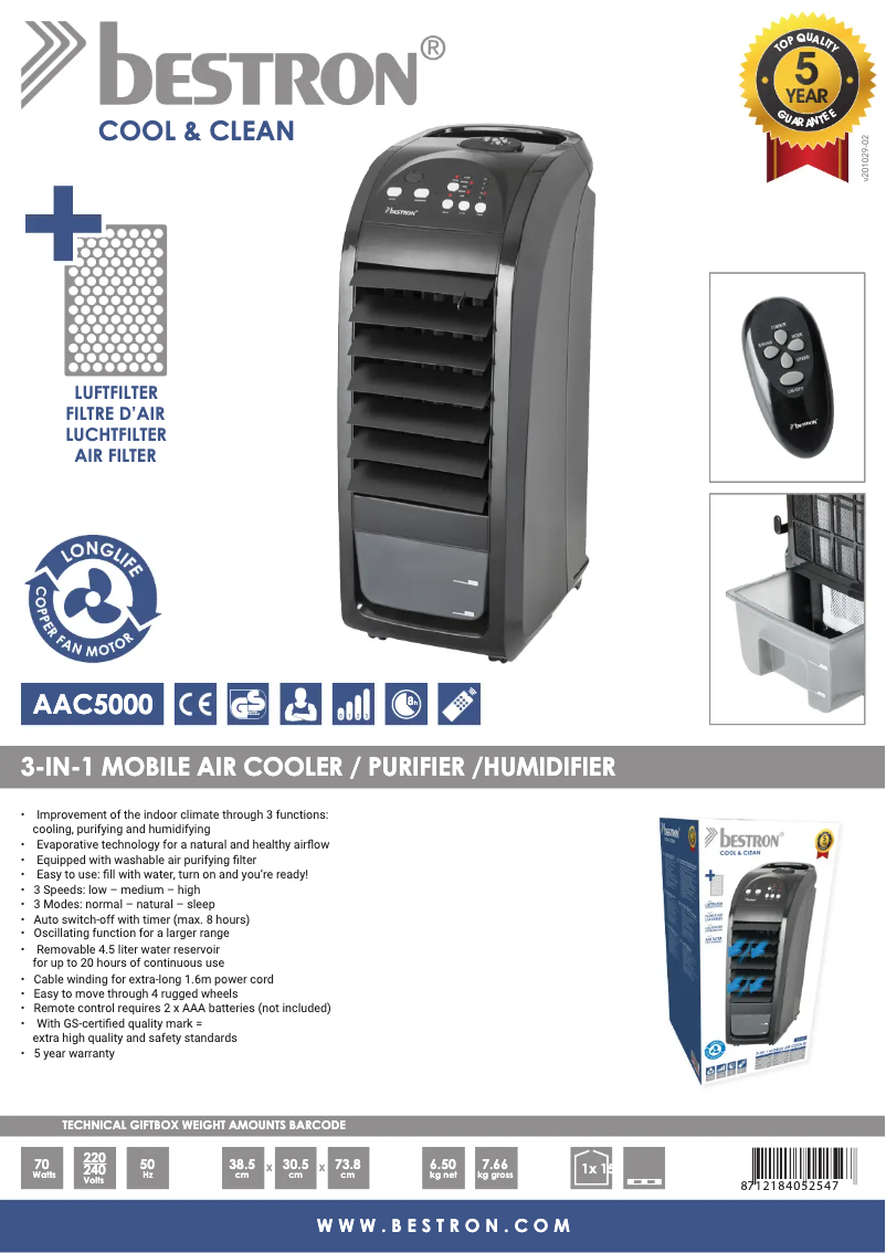 Page n°1 - Fiche technique Bestron AAC5000