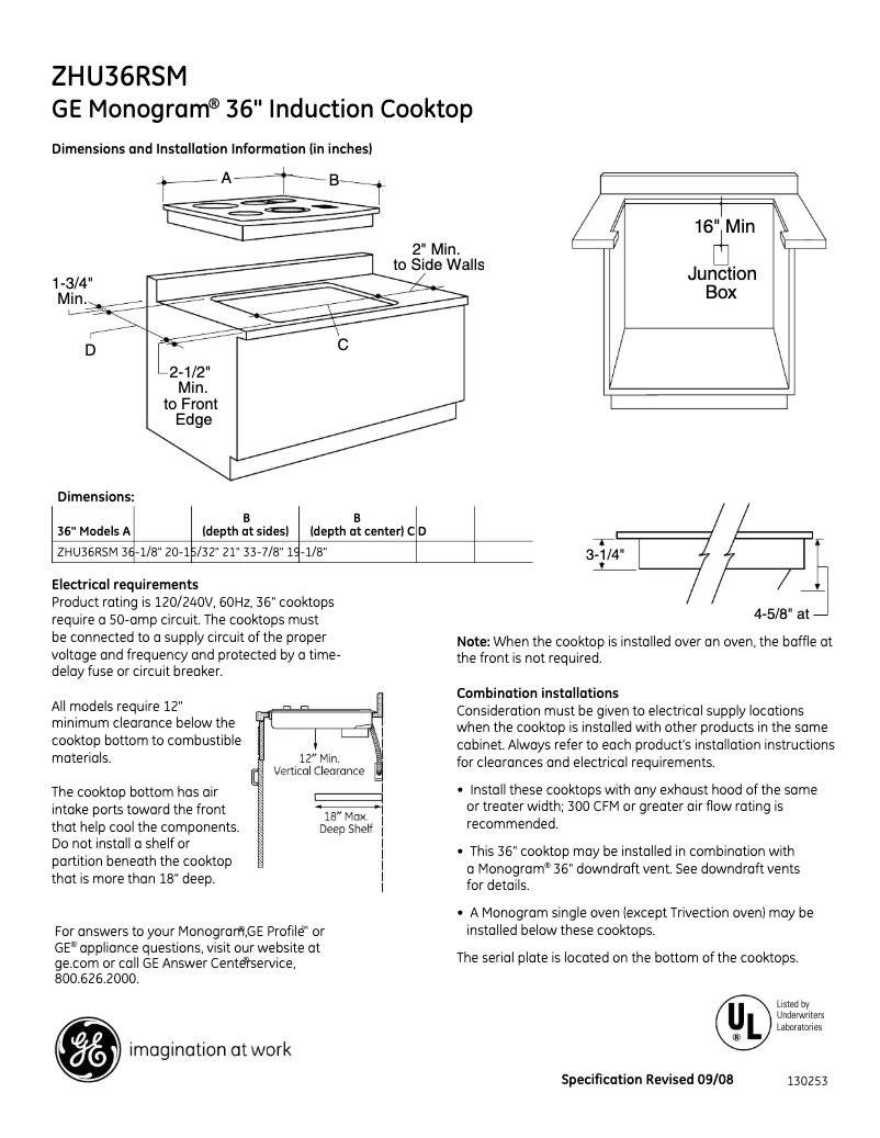 Page n°1 - Fiche technique GE ZHU36RSMSS