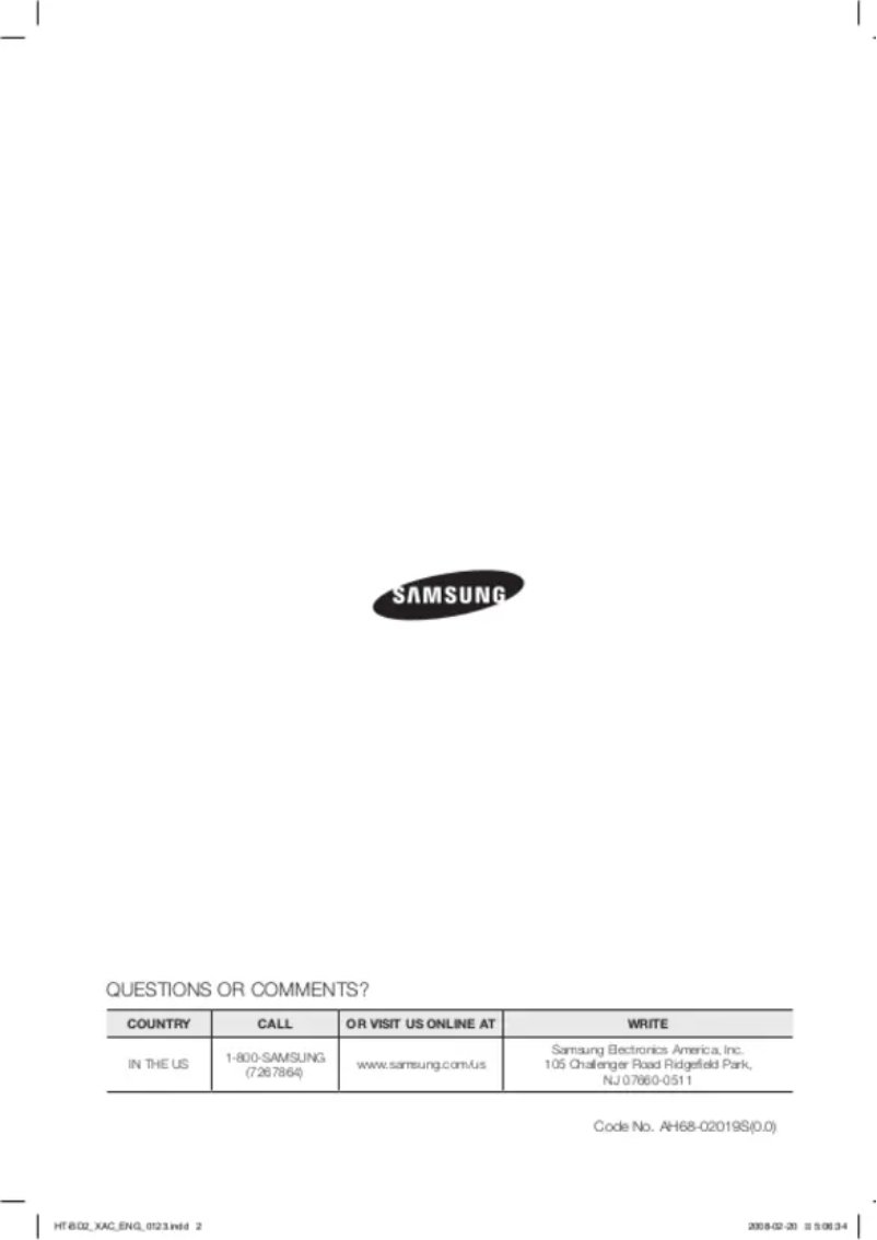 Page n°1 - Manuel utilisateur Samsung HT-BD2T