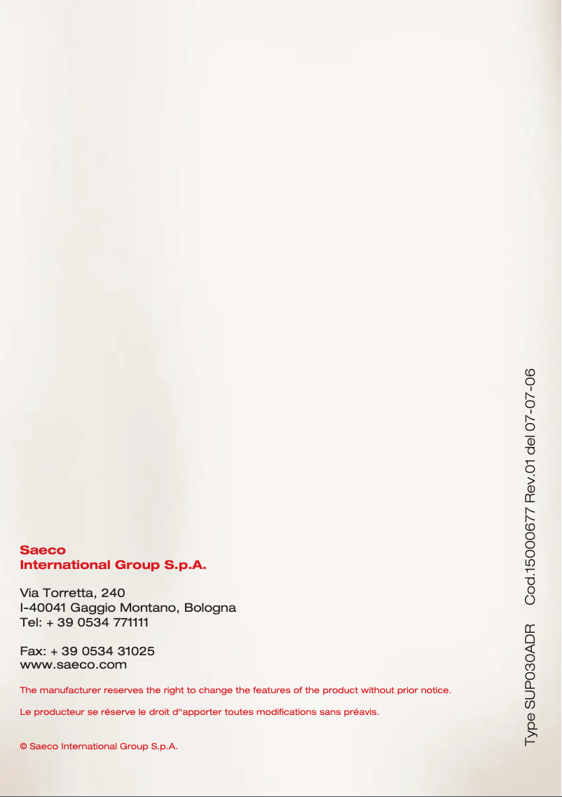 Image de la première page du manuel de l'appareil Saeco Primea Touch Plus