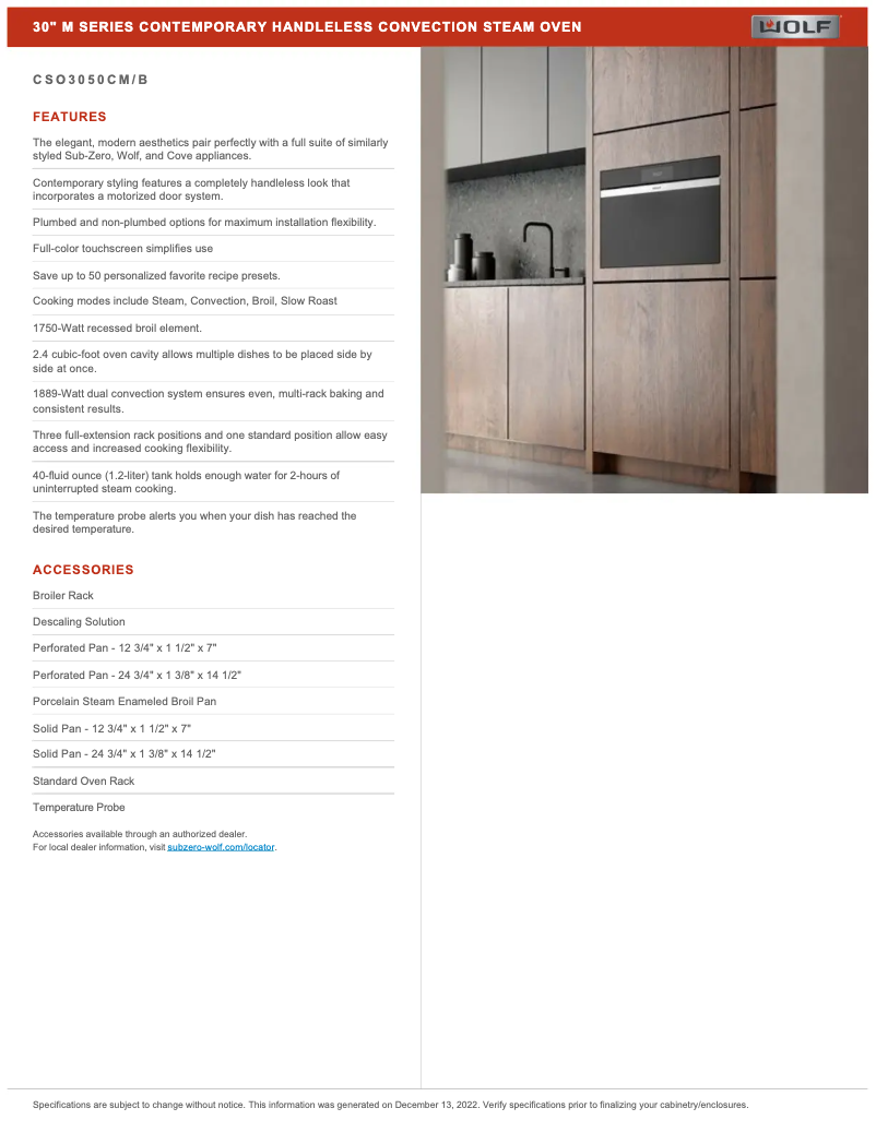 Page 1 de la notice Manuel utilisateur Wolf CSO3050CB