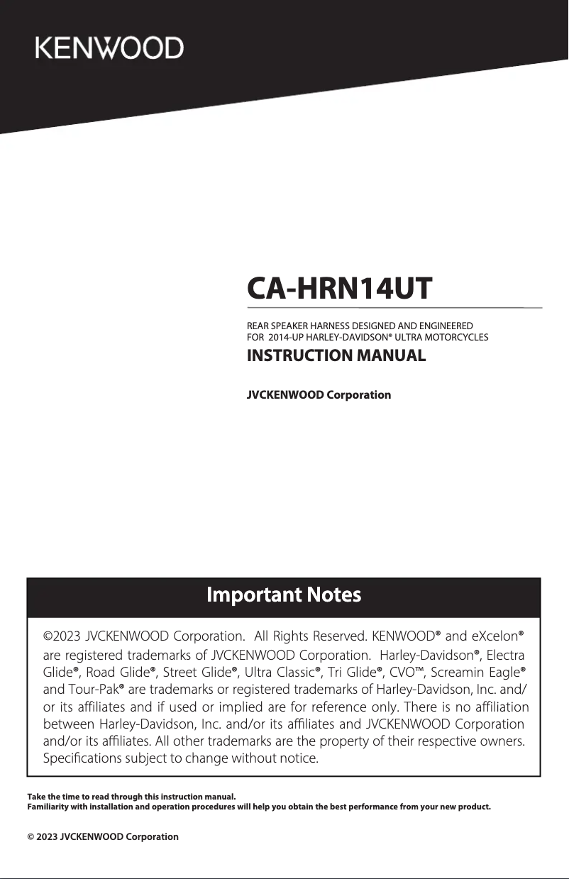 Page 1 of the manual User Manual Kenwood Excelon CA-HRN14UT