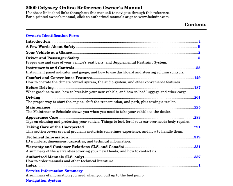 Imagen de la primera página del manual del dispositivo Odyssey (2000)