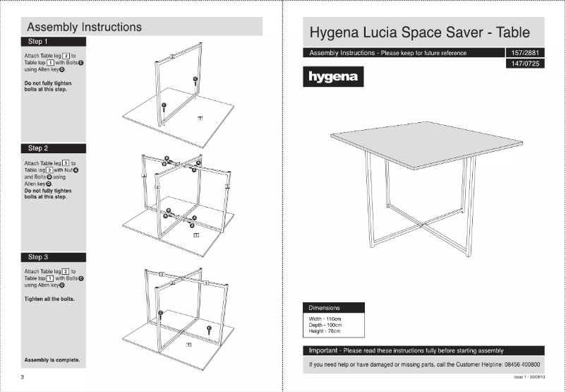 Page 1 de la notice Manuel utilisateur Hygena Lucia
