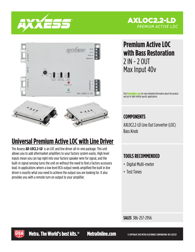 Page 1 de la notice Fiche technique AXESS AX-LOC2.2-LD